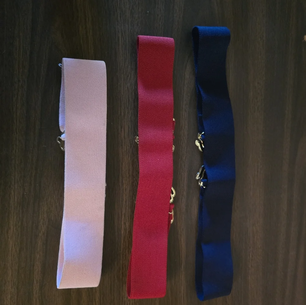 Vintage 70s 80s Butterfly Buckle Elastic Belts - Set of 3
